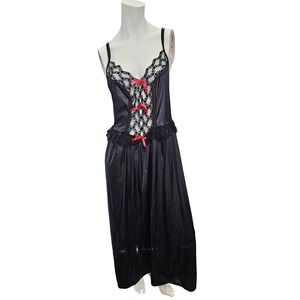 Vintage Petra Fashions Lace Black Red Nightgown Size 1X Strappy Back